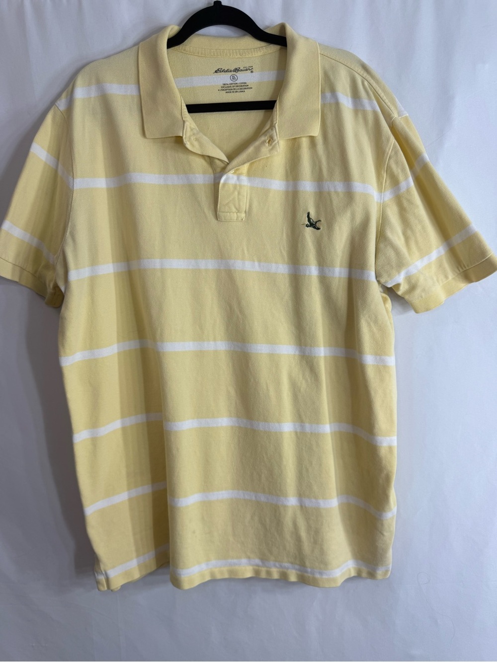 Vintage Eddie Bauer Yellow White Striped Polo Shirt Cotton Men’s XL Tall